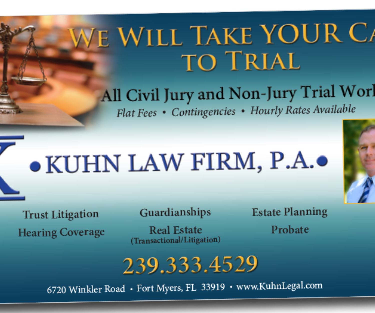 Fort Myers public relations firm, advertising designed the Kuhn Law Ad