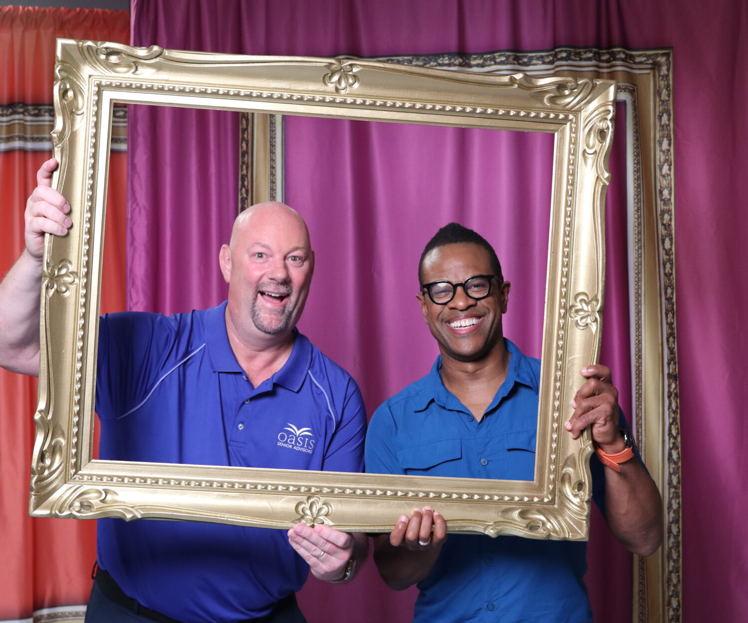 Oasis Senior Advisors CEO Tim Evankovich and Family Pictures USA host and creator Thomas Allen Harris.
