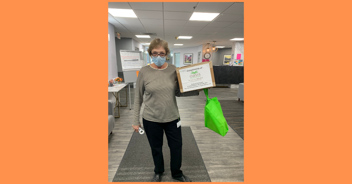 Oasis Senior Advisors distribute face shields for healthcare workers